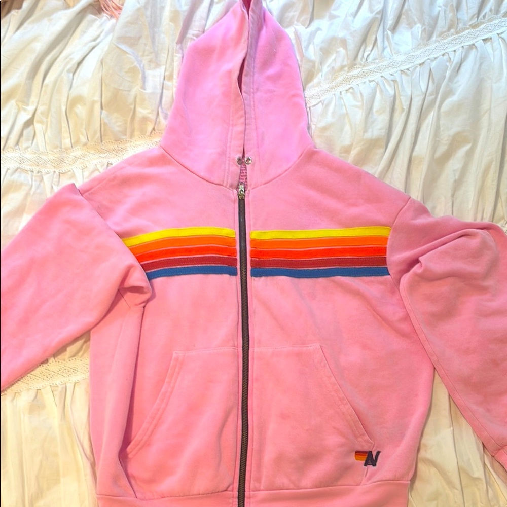 Aviator Nation Pink Rainbow Stripe Hoodie